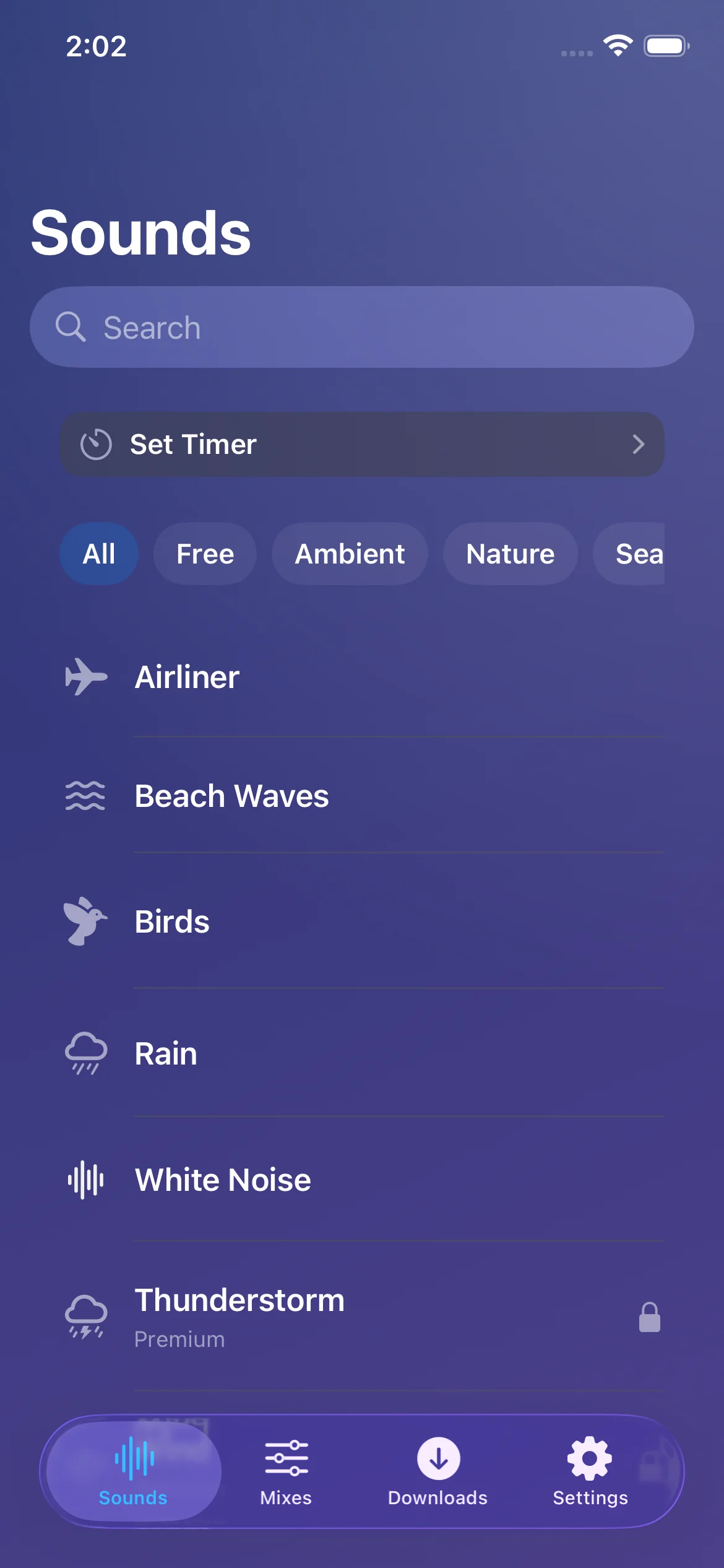 Dreamiest app screenshot showing the sound mixer and timer
